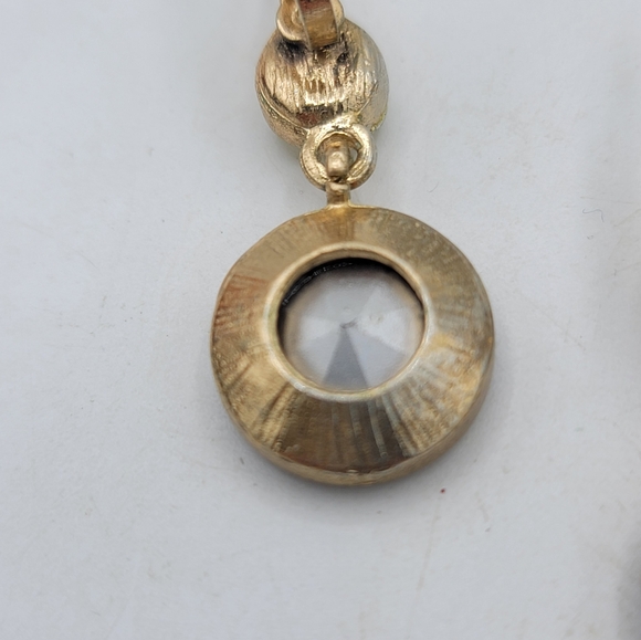 Gold Tone Dangle Earrings Garnet Red & Yellow Rhinestone Bezel Leverback Vintage - Picture 6 of 8